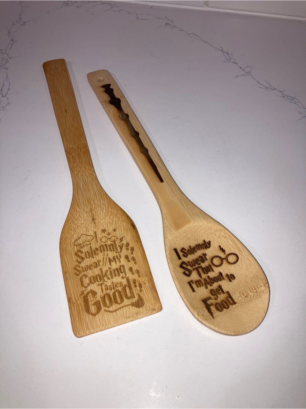 (5/$5) Harry Potter Themed DIY Engraved Bamboo Cooking Spoon & Spatula Set NWOT